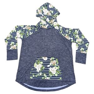 LuLaRoe Amber Long Sleeved Hoodie, Gray and Floral Pattern, Sz XL